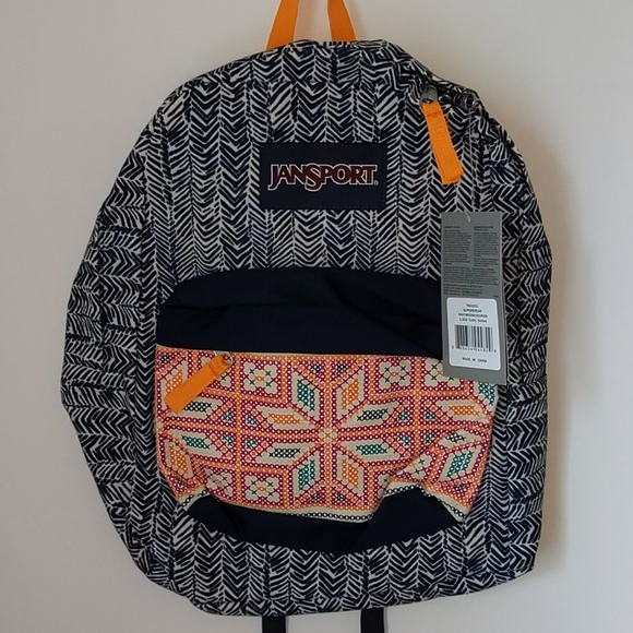 Jansport Handbags - Jansport Superbreak Navy Moon Chevron Backpack New